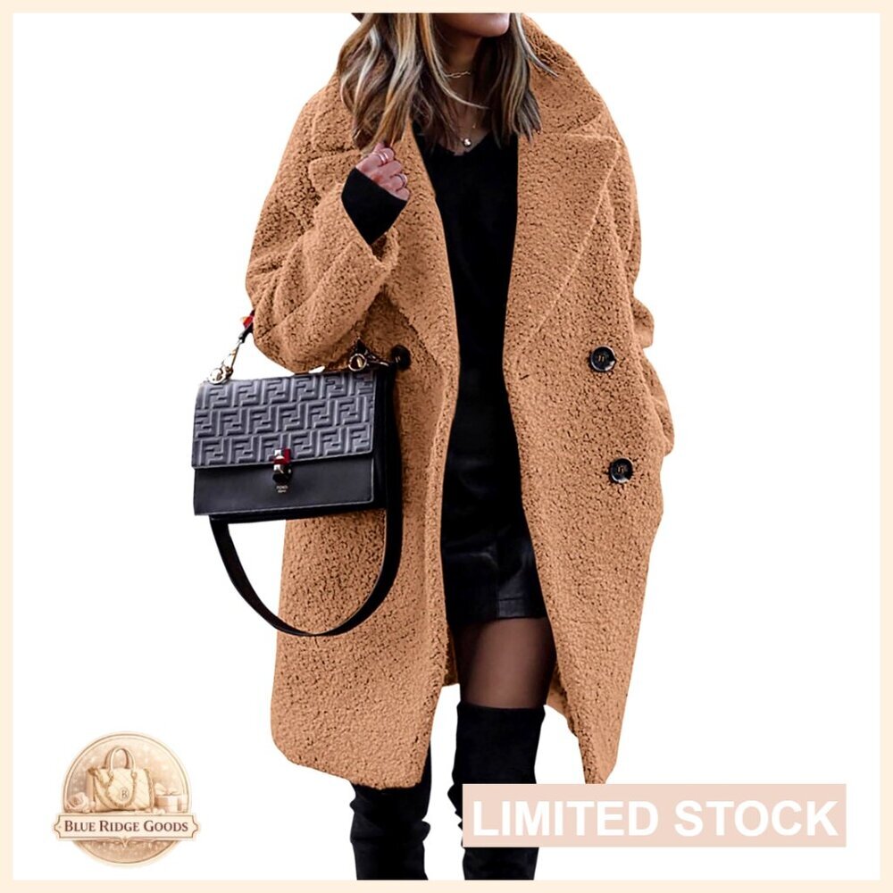 Faux Fur Sherpa Jacket Notched Lapel Double-Breasted Chic Winter Coat